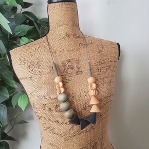 Sylca Statement Necklace Modern Art Wooden Beads Chunky Adjustable